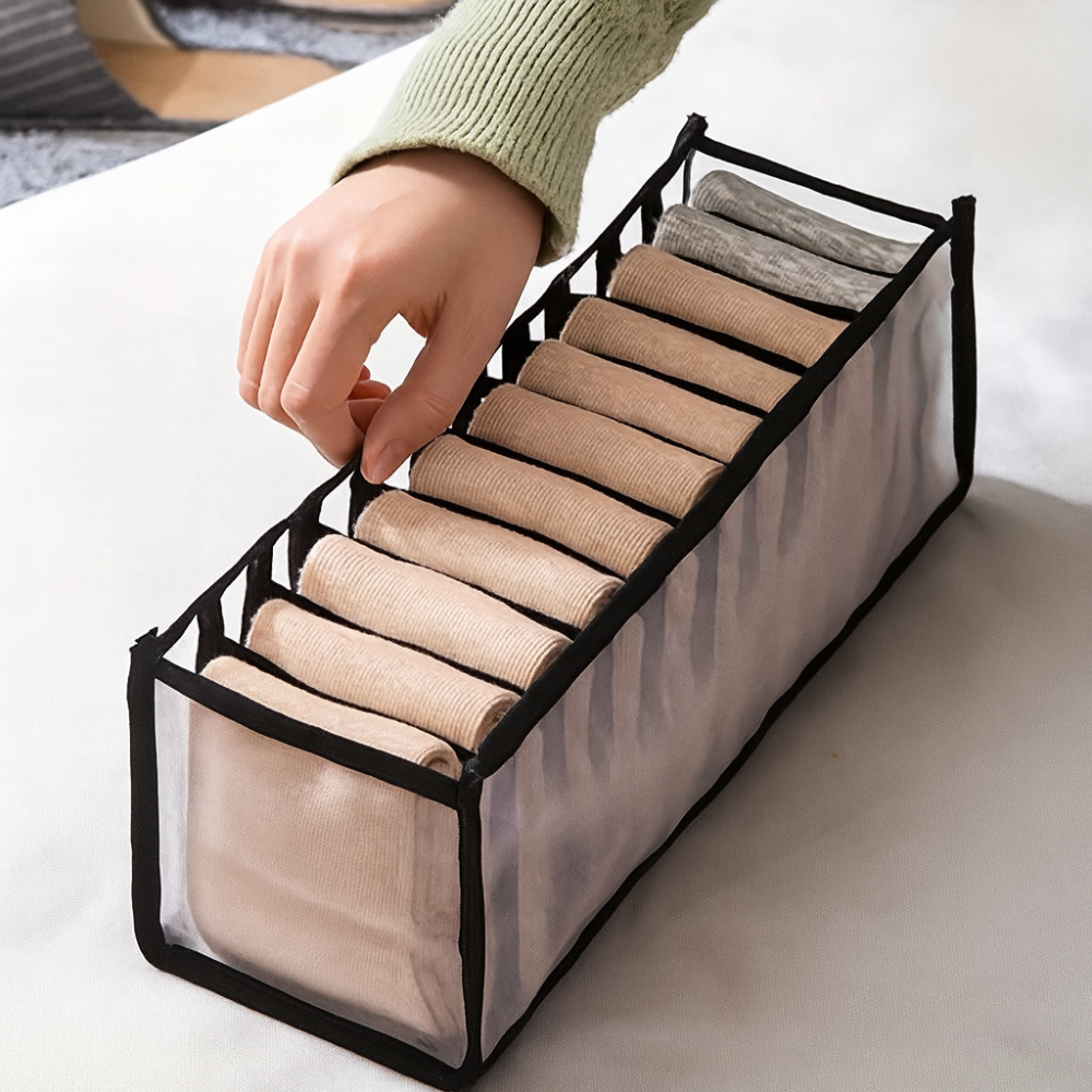 Foldable Underwear Storage Box with 11 Compartments – Fabric Drawer Organiser for Socks & Lingerie