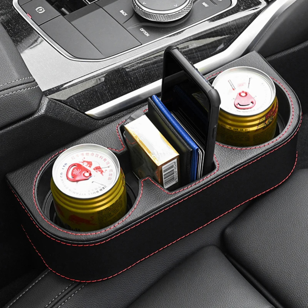 Car Double Cup Holder with Built-In Storage | Centre Console Cup Holder Organiser for Drinks & Small Items
