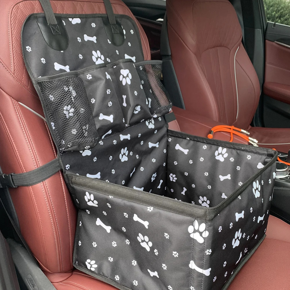 Dog Car Booster Seat for Front Seat | Secure Travel Seat with Safety Strap & Storage Pockets