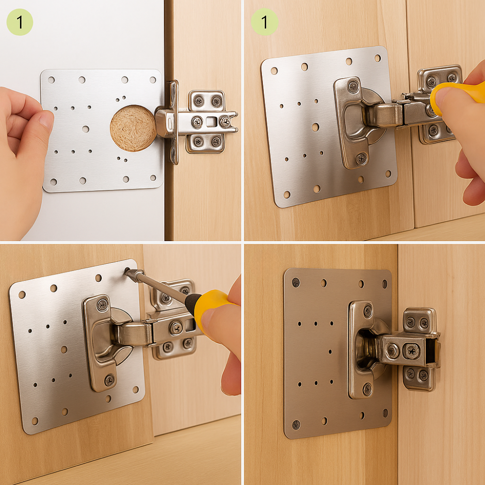 Cabinet Hinge Repair Kit | Cupboard Hinge Repair Plates for Damaged Wood Doors, Quick DIY Fix Set