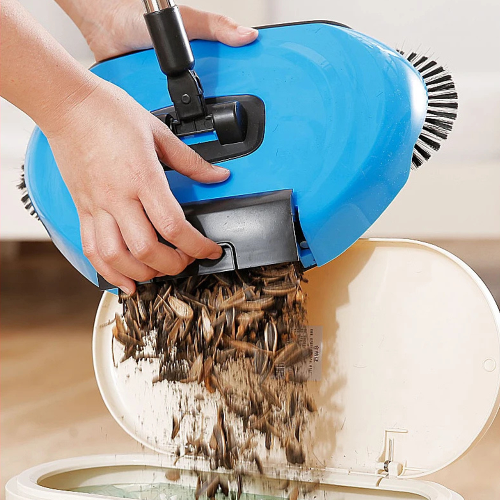 SweepEase 3-in-1 Cordless Floor Sweeper | Manual Push Sweeper with Built-In Dust Collector for Hard Floors