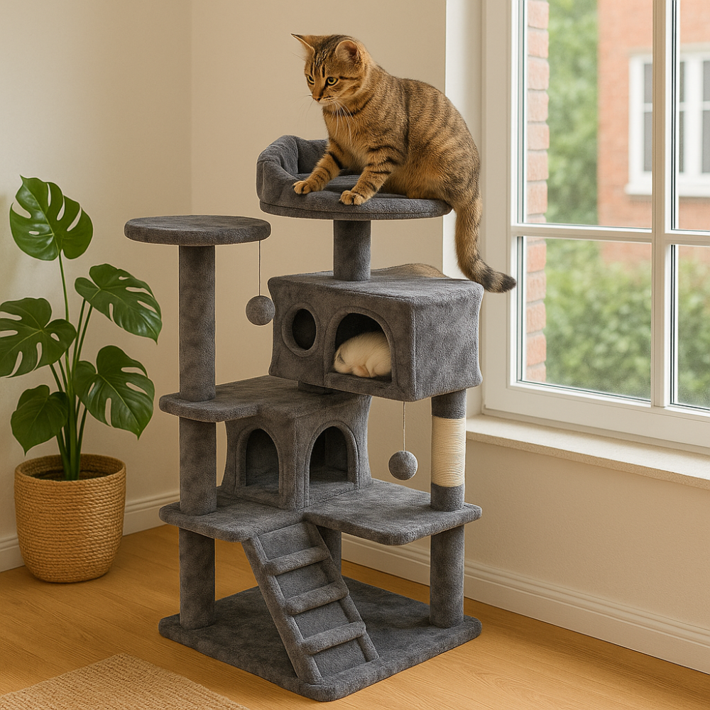 Deluxe Indoor Cat Activity Tree | Multi-Level Cat Tree with Scratching Posts, Platforms & Cozy Hideouts