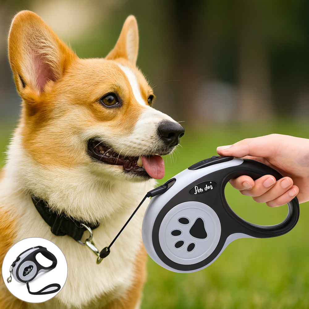 Retractable Dog Lead with One-Button Brake | Durable Nylon Retractable Lead for Small & Medium Dogs
