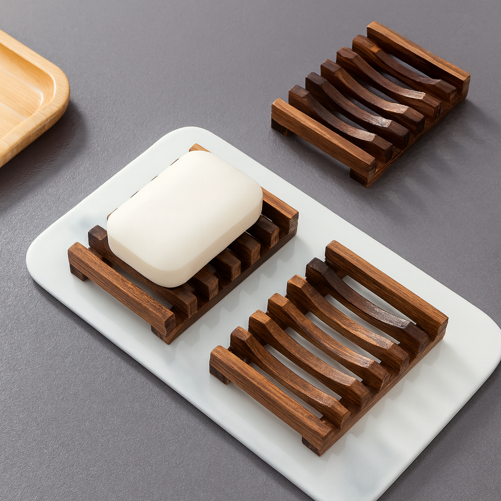 WoodDrain Soap Holder | Wooden Soap Dish with Drainage for Bathroom & Kitchen Use