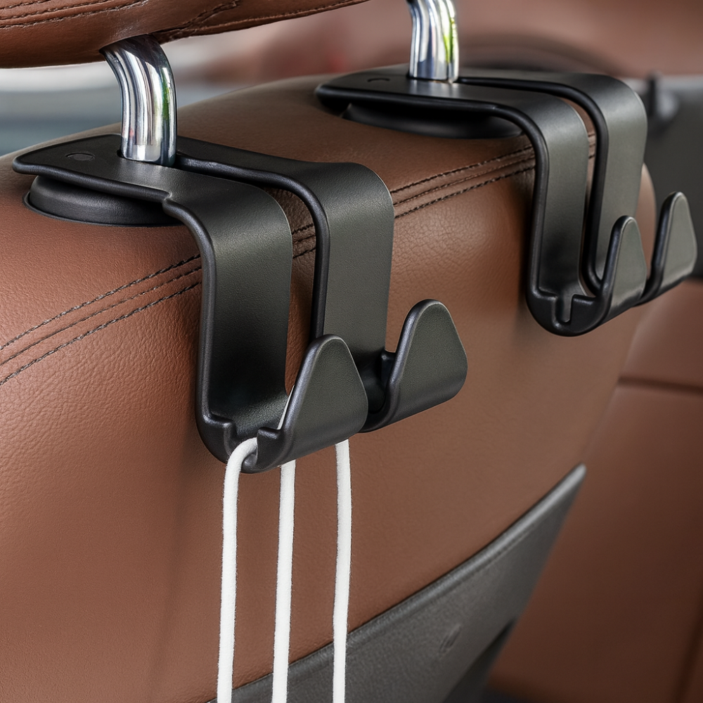 Car Seat Headrest Hooks – Set of 2 | Universal Back Seat Hooks for Bags, Handbags & Groceries