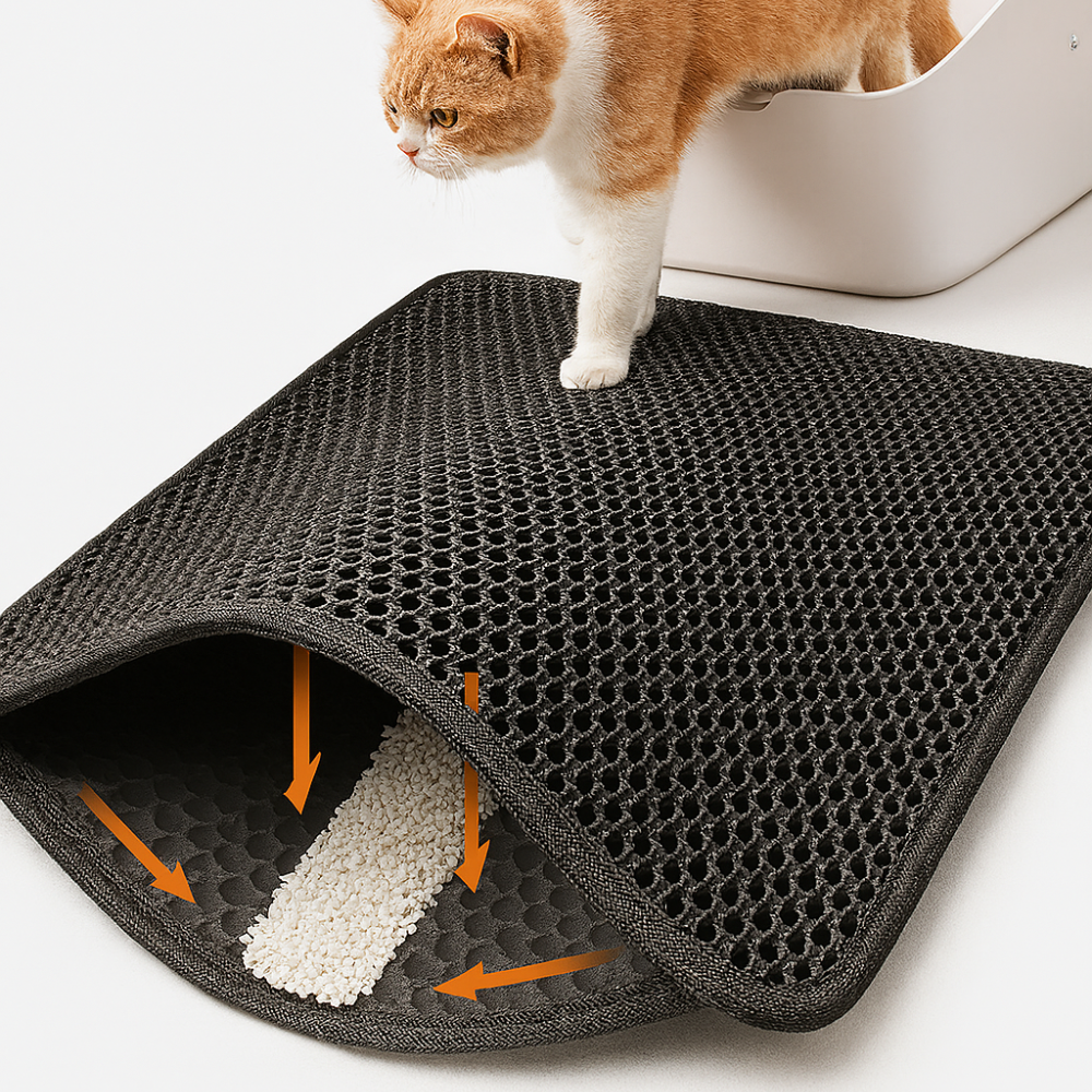Double Layer Cat Litter Mat | Waterproof Honeycomb Anti-Tracking Litter Catcher for Indoor Cats – Easy Clean