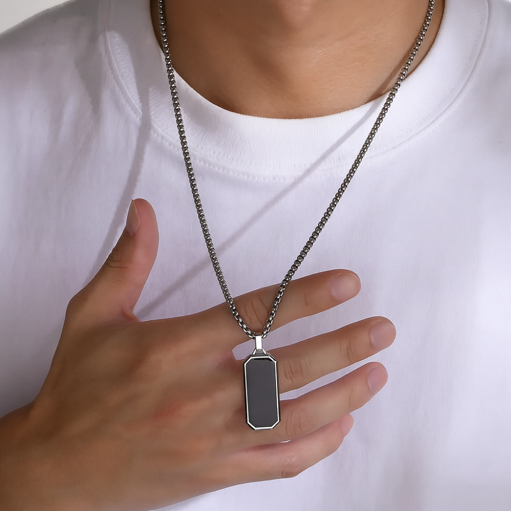 Men’s Minimalist Stainless Steel Pendant Necklace | Sleek Silver Pendant Chain for Everyday Wear