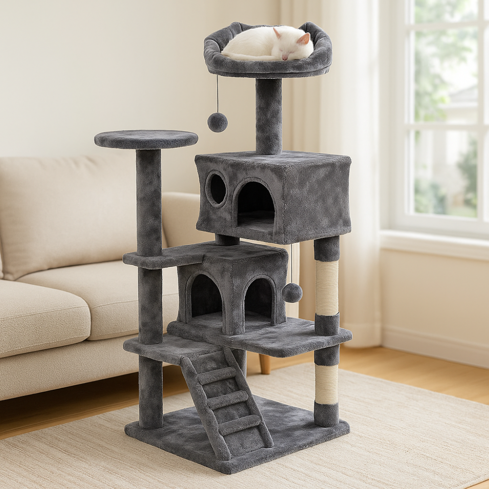 Deluxe Indoor Cat Activity Tree | Multi-Level Cat Tree with Scratching Posts, Platforms & Cozy Hideouts