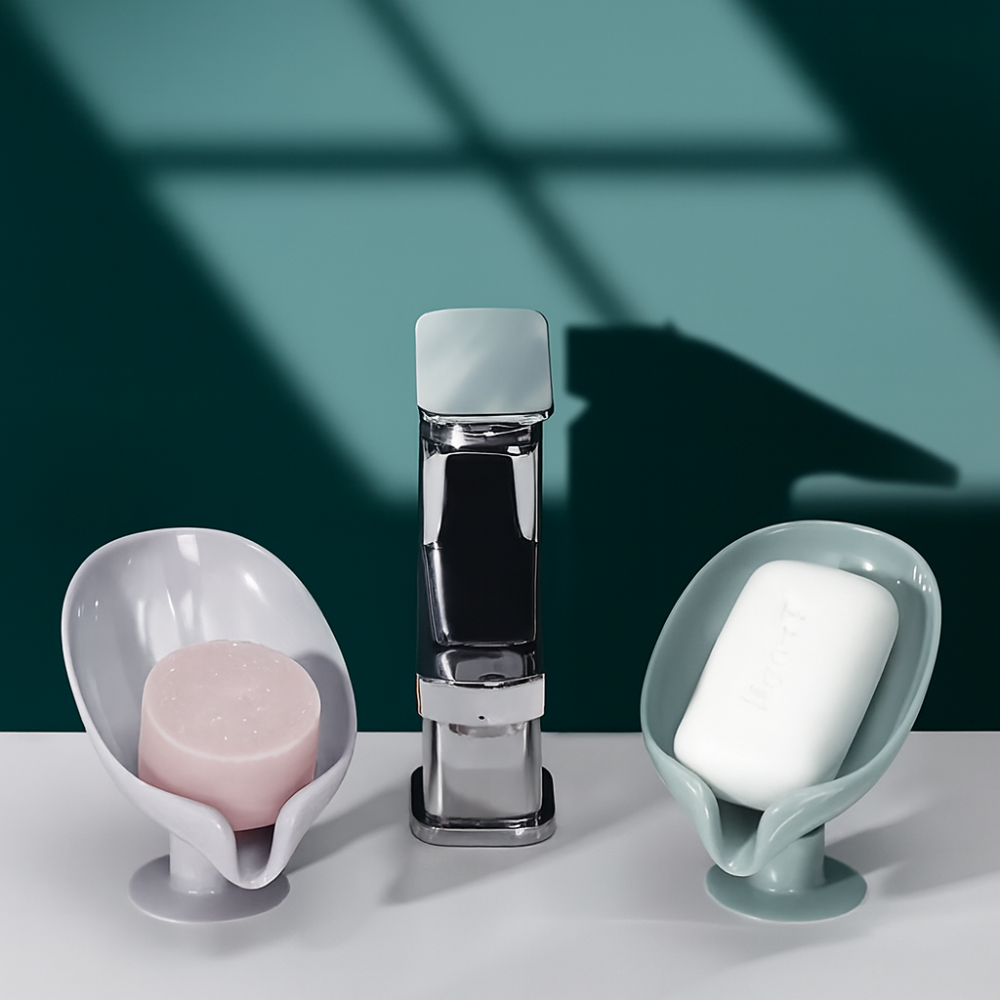 Self-Draining Soap Holder for Bathroom Sink | Leaf Design Soap Dish with Automatic Water Drainage
