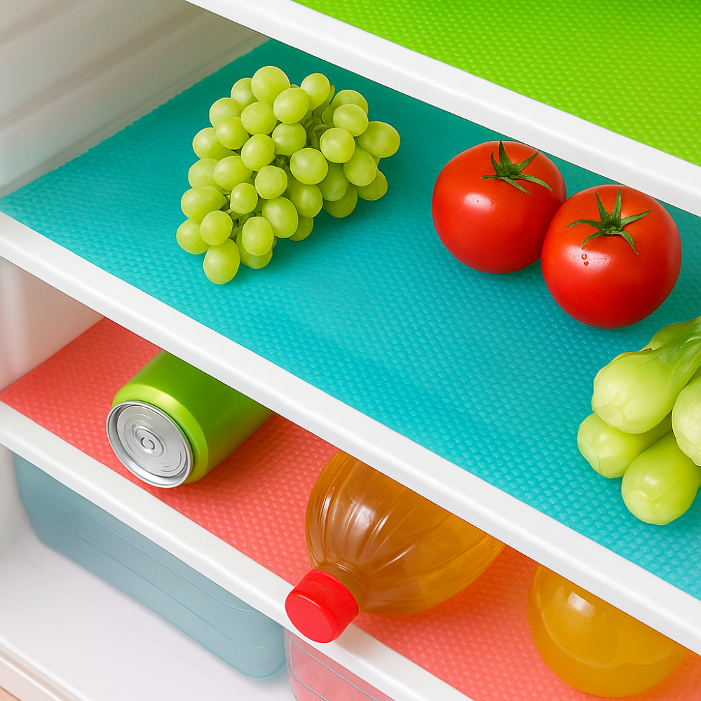Non-Slip Refrigerator Shelf Mats (Set of 4) | Washable Anti-Slip Fridge Shelf & Drawer Liners