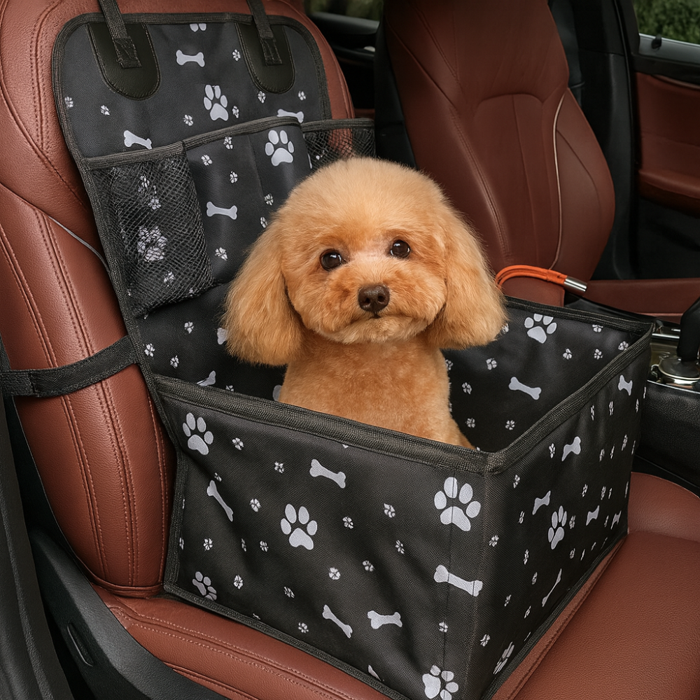 Dog Car Booster Seat for Front Seat | Secure Travel Seat with Safety Strap & Storage Pockets