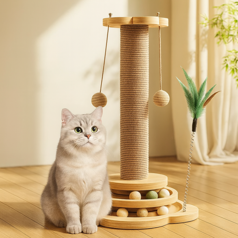 Interactive Cat Activity Tower | Indoor Cat Scratching Post with Toys & Stress Relief