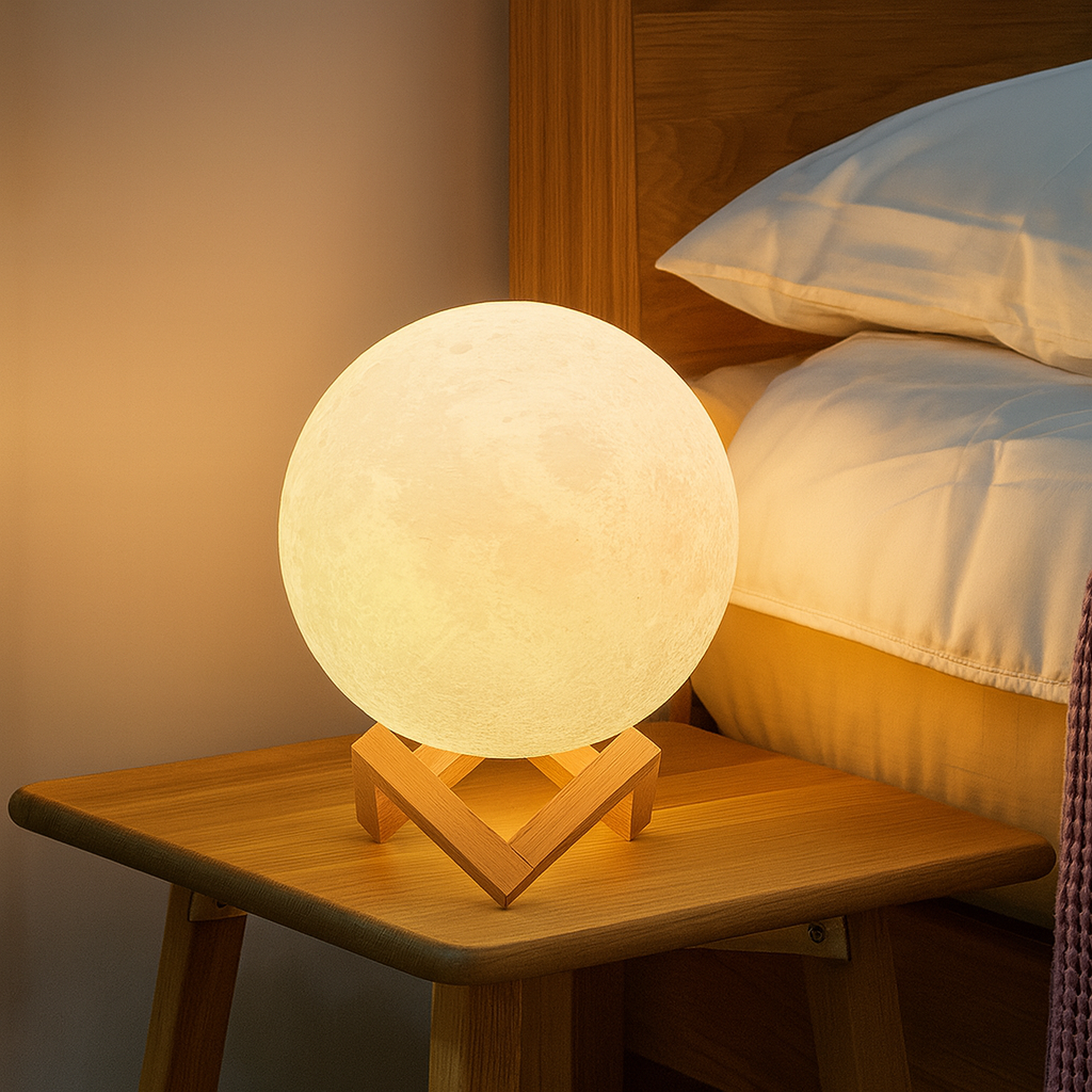 3D Moon Lamp | LED Bedside Night Light with Remote Control, 128 Colours, Touch Control & Timer