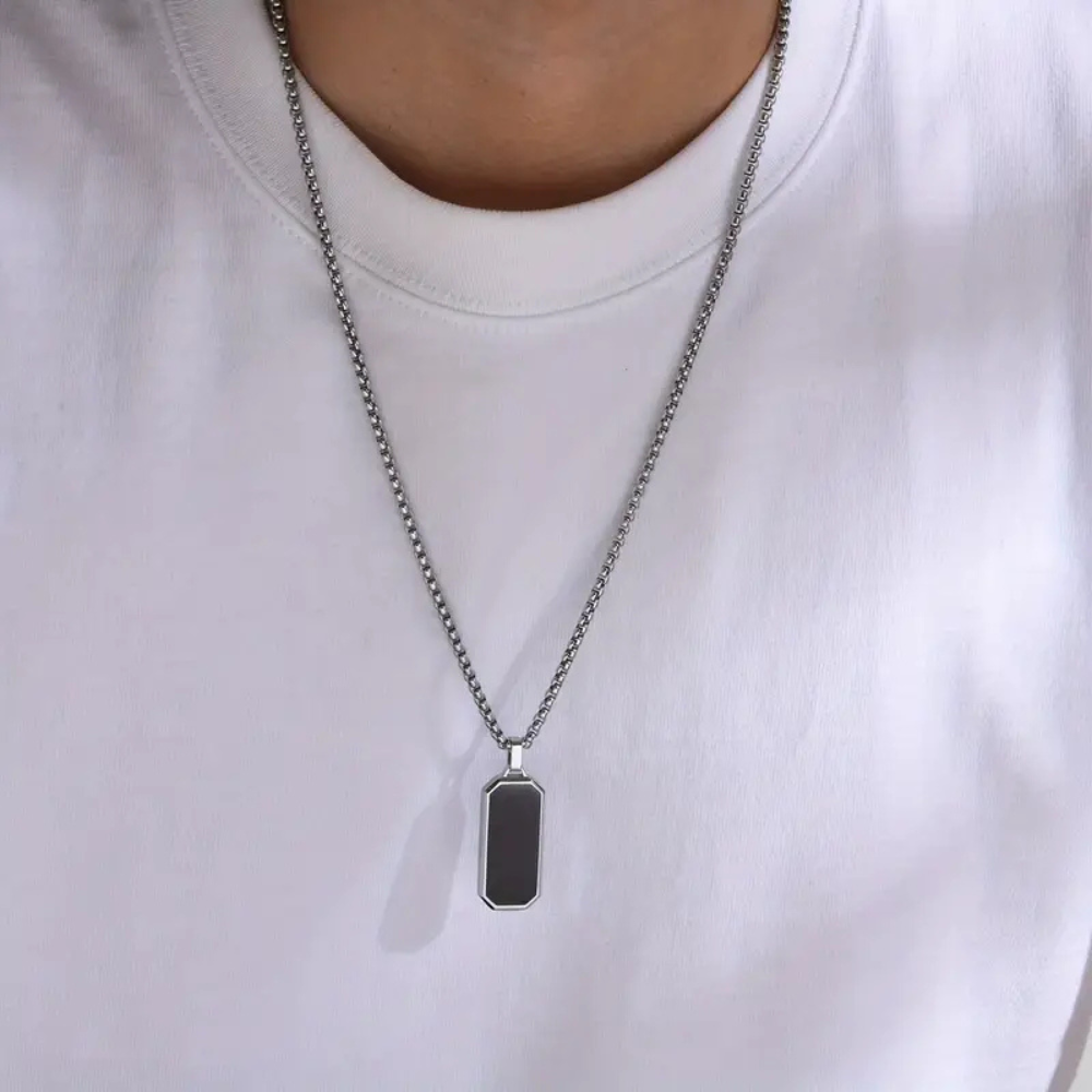 Men’s Minimalist Stainless Steel Pendant Necklace | Sleek Silver Pendant Chain for Everyday Wear