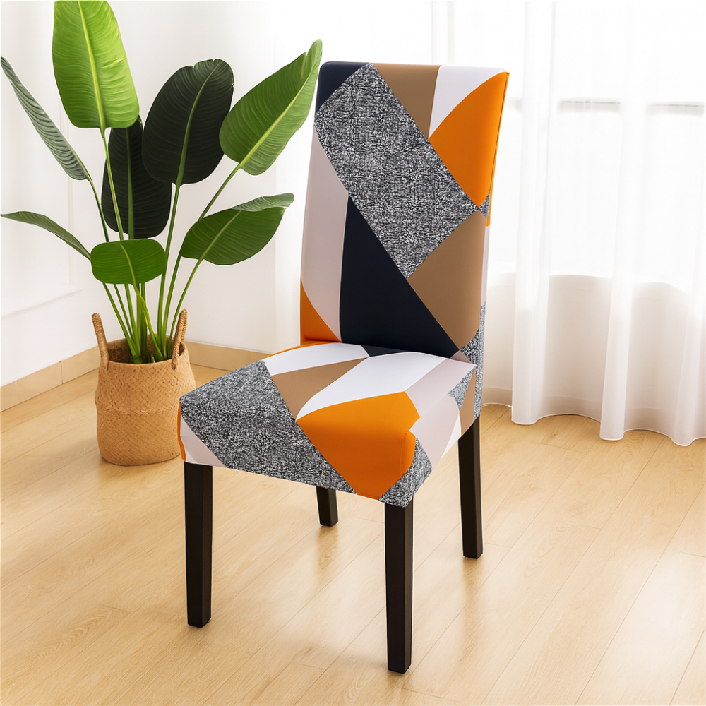 Chair Covers – Set of 4 | Stretch Geometric Dining Chair Covers with Elastic Fit for Home & Kitchen