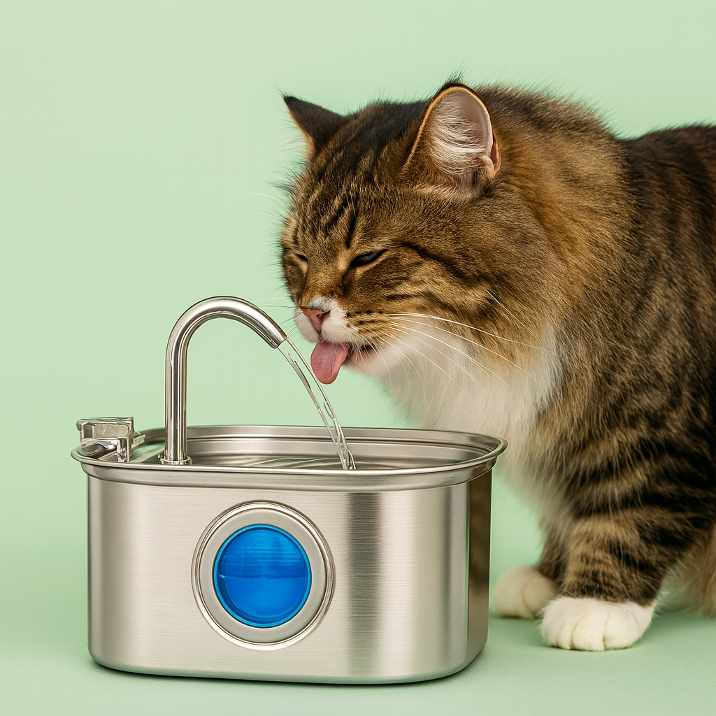 Steel Cat Water Fountain | Stainless Steel Cat Drinking Fountain with Filter & Quiet Flow